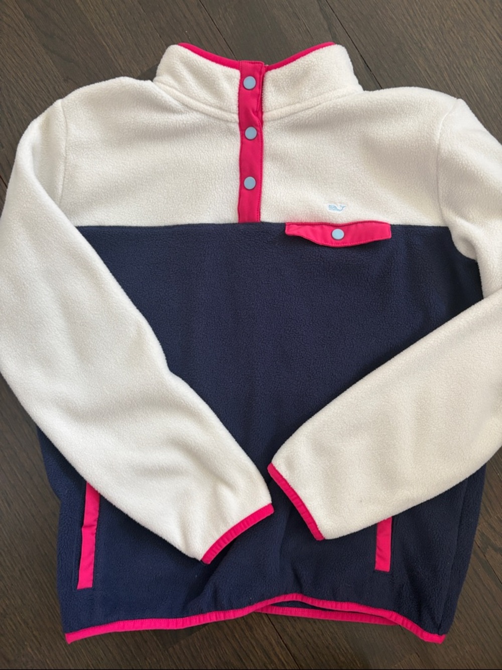 Vineyard Vines White Fleece Pullover with Pink Trim NEVER WORN